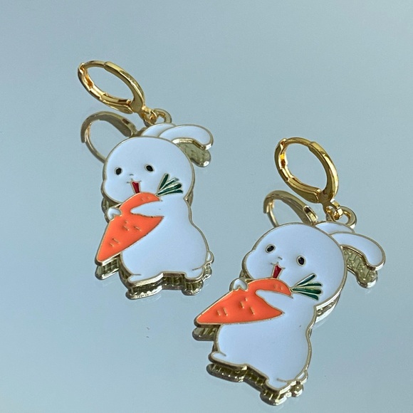 Bunny with carrot gold enamel earrings 🐰 🥕 - Picture 4 of 5